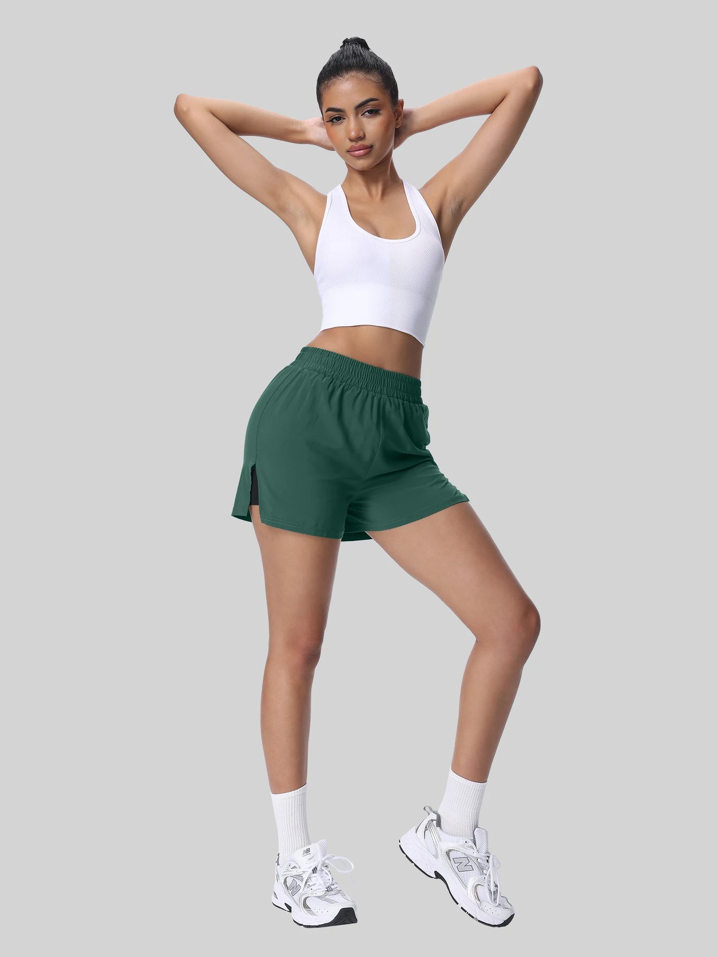 Women's Split Sports Shorts With Liner Breathable For Running