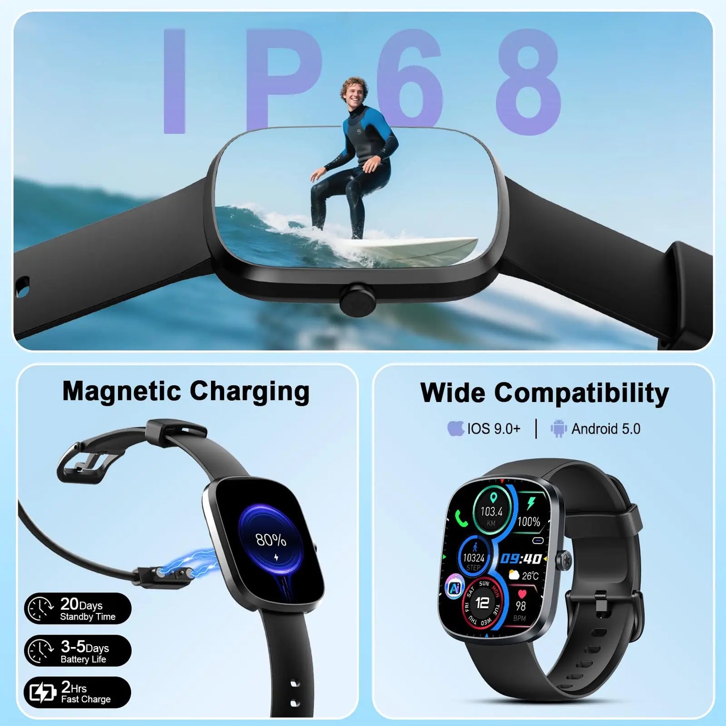 Nerunsa AI Smart Watch With Heart Rate SpO2 Sleep Tracking And Bluetooth 5.3