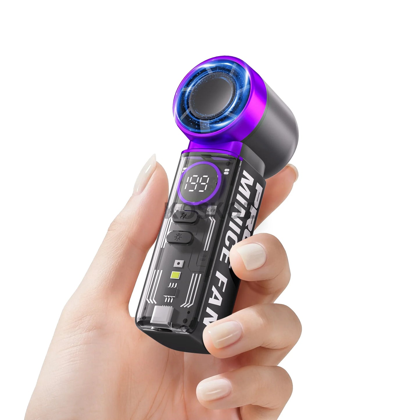 Koskoz Portable Handheld Mini Fan With LED Display 5 Speeds USB Rechargeable