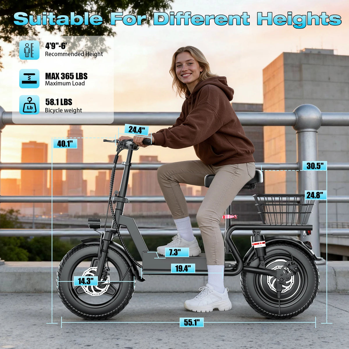 ASKGO Foldable Electric Scooter With Seat, 1000W Motor And Basket