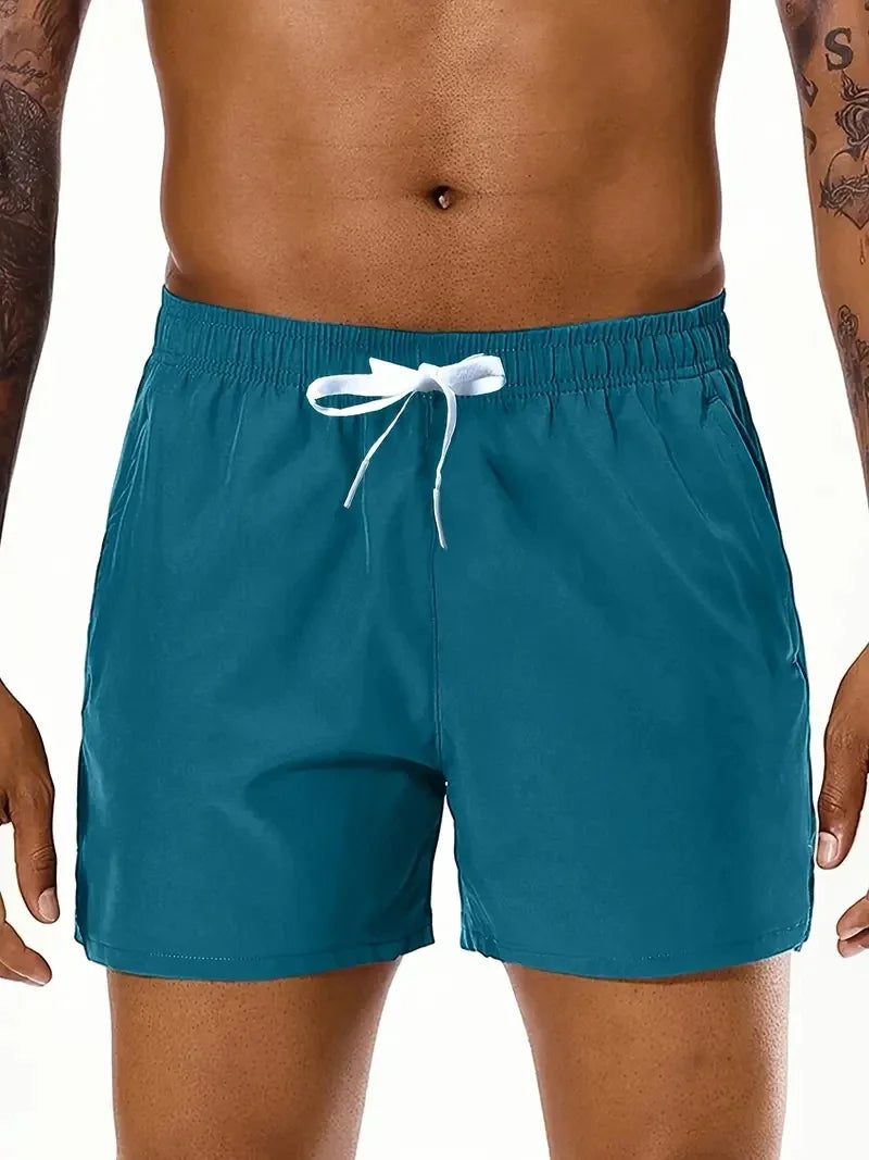 Men's Summer Beach Shorts Elastic Waist Pockets Lightweight Polyester