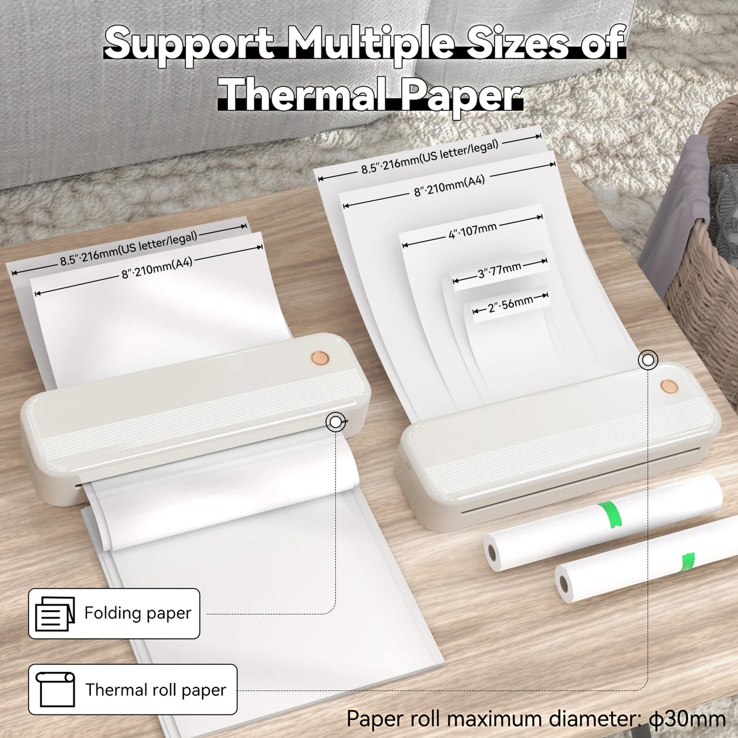 Peripage P40 Portable Thermal Printer Wireless Mobile Photo Printer Support 2''/3''/4''/216mm/210mm & Paper Width Inkless