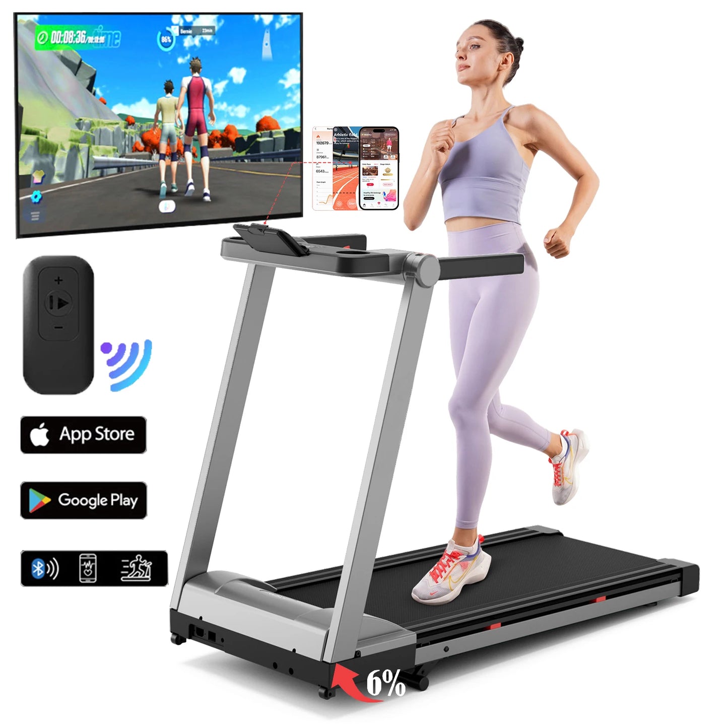 Superun Foldable Incline Treadmill With Touch Screen And Smart App 350LBS