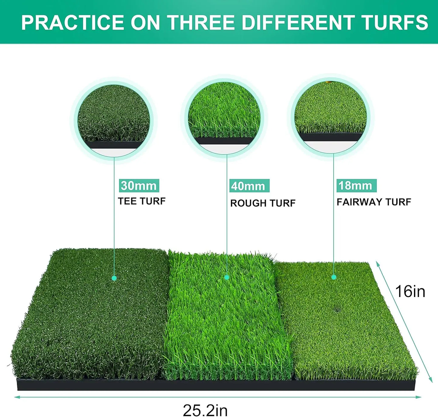 Golf Hitting Mat Thickened Practice Turf With Non Slip Back