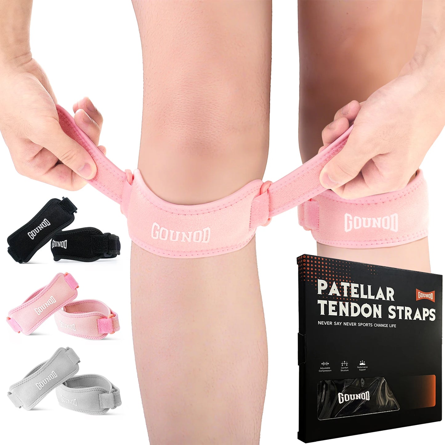 GOUNOD Patella Knee Straps Adjustable Pain Relief for Sports