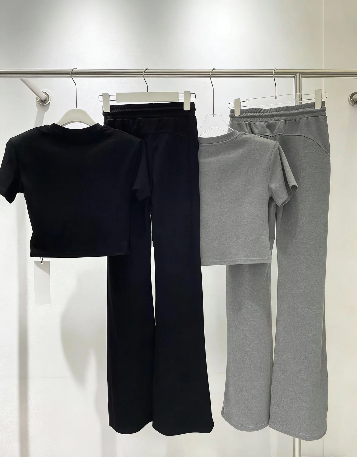 Women's Slim Fit Short Sleeve Top And Flared Pants Two Piece Yoga Set