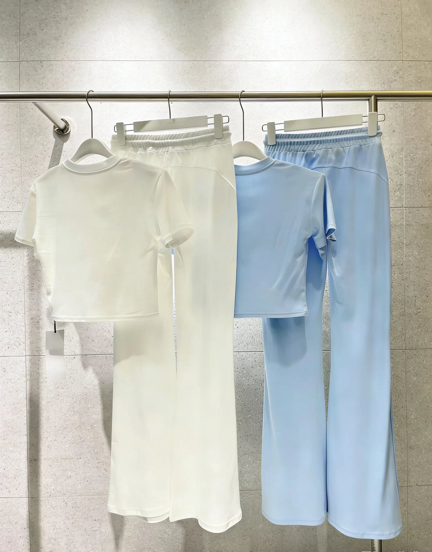 Women's Slim Fit Short Sleeve Top And Flared Pants Two Piece Yoga Set