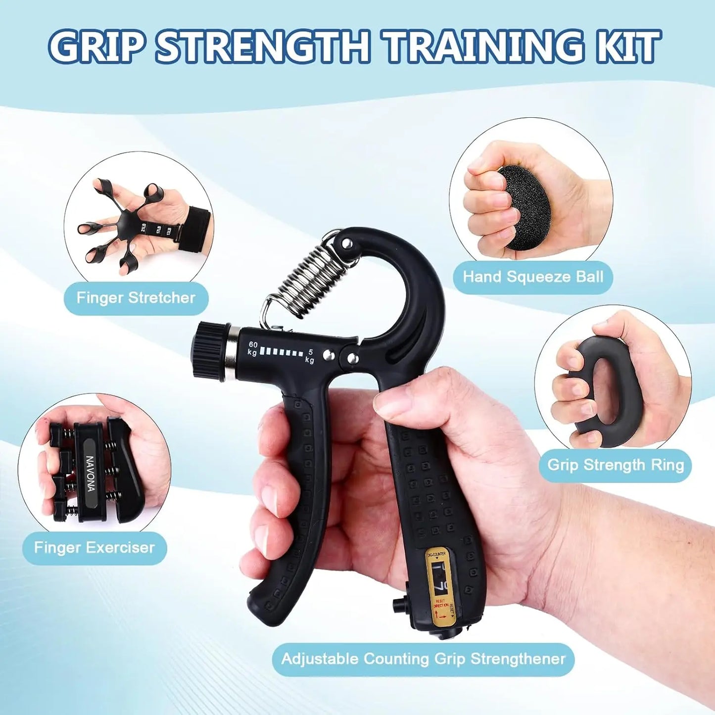 Grip Training Kit With Adjustable Hand Gripper Exercisers Stress Ball