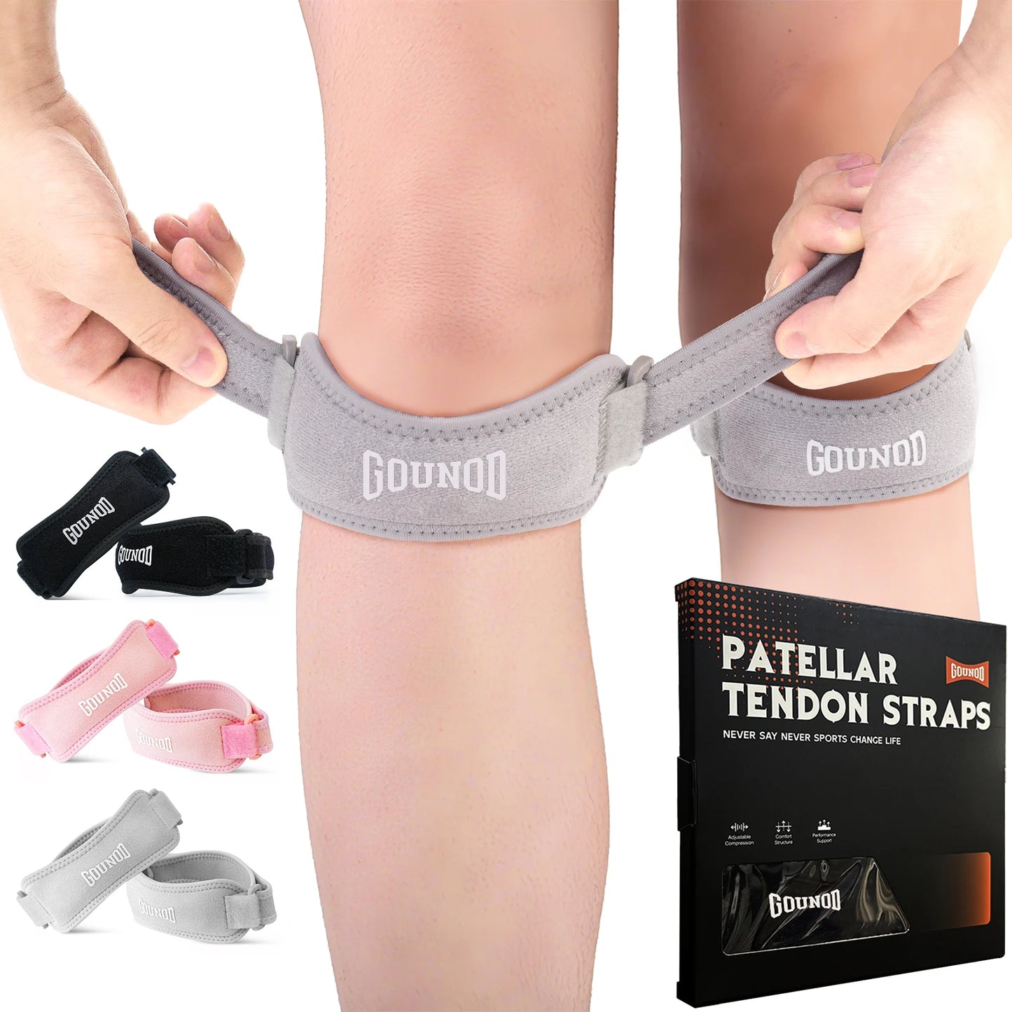 GOUNOD Patella Knee Straps Adjustable Pain Relief for Sports