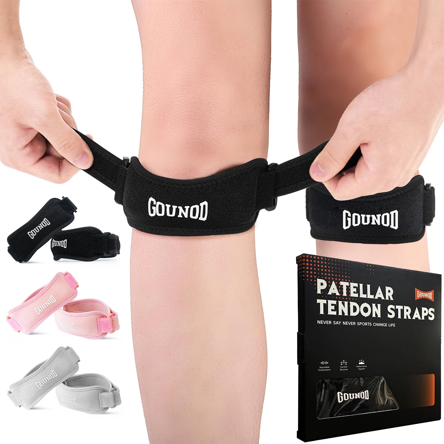 GOUNOD Patella Knee Straps Adjustable Pain Relief for Sports