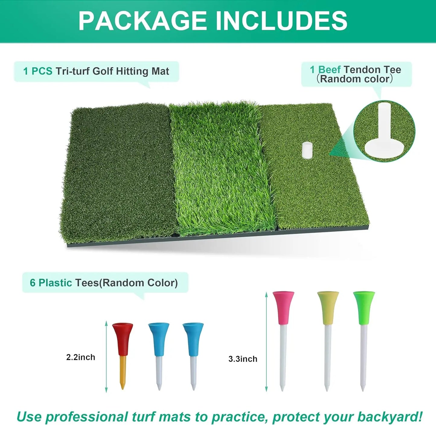Golf Hitting Mat Thickened Practice Turf With Non Slip Back