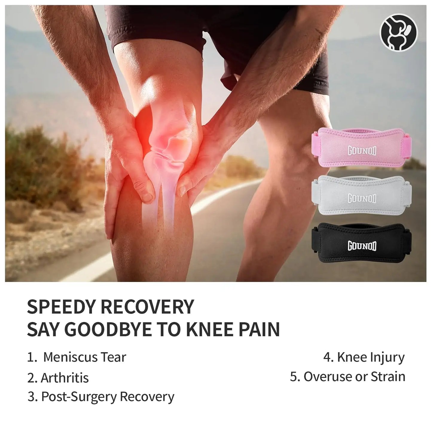 GOUNOD Patella Knee Straps Adjustable Pain Relief for Sports