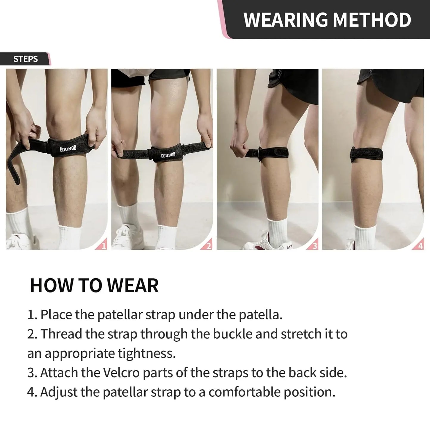 GOUNOD Patella Knee Straps Adjustable Pain Relief for Sports