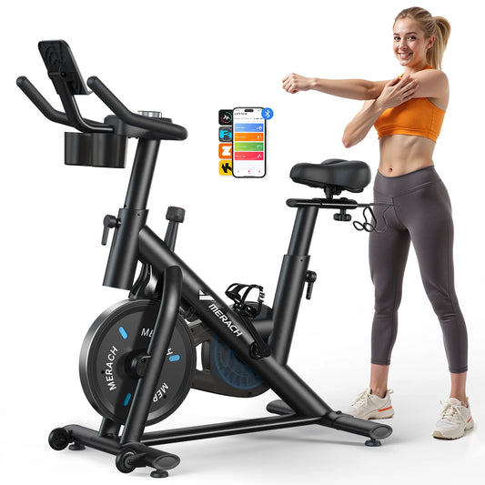 MERACH Magnetic Brake Pad Stationary Bike With App Courses