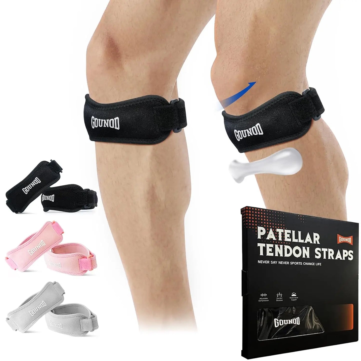 GOUNOD Patella Knee Straps Adjustable Pain Relief for Sports