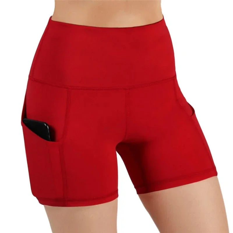 Women High Waist Yoga Shorts Phone Pocket Seamless