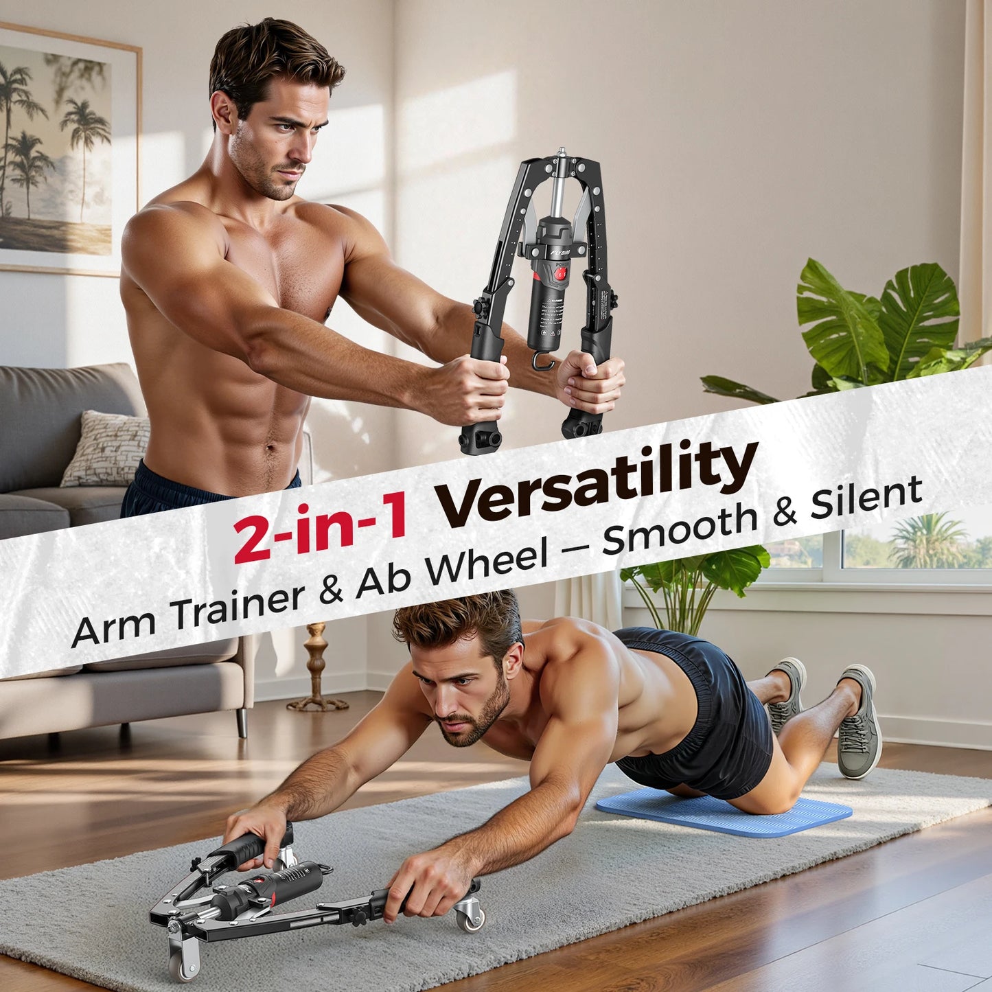 FED Fitness 3 In 1 Arm Trainer With Ab Roller And Hydraulic Power