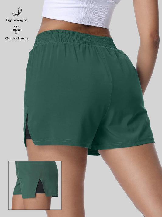 Women's Split Sports Shorts With Liner Breathable For Running