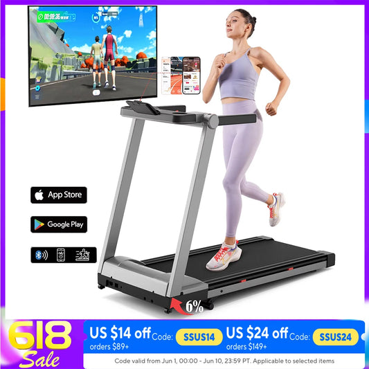 Superun Foldable Incline Treadmill With Touch Screen And Smart App 350LBS