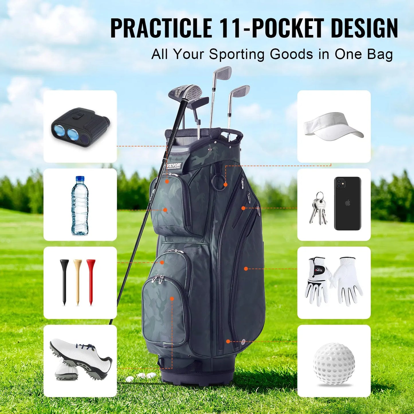 Golf Cart Bag With 14-Way Divider For Organization Premium Nylon