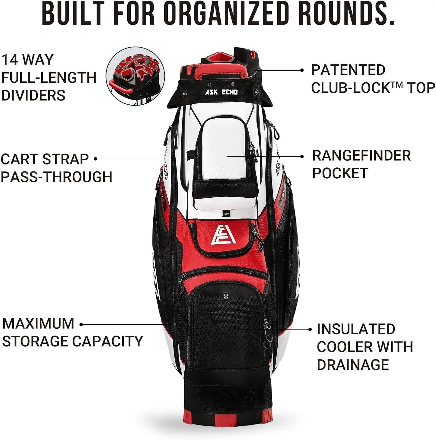 T-Lock Golf Cart Bag With 14-Way Organizer And Rain Cover