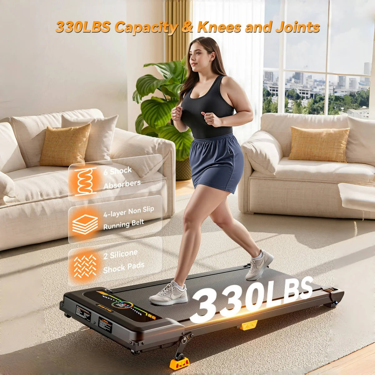 Portable Incline Walking Pad Under Desk Treadmill 330lb Capacity 2.5HP