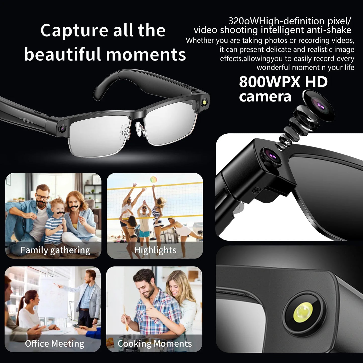 Smart AI Glasses With ChatGPT 8MP Camera Real Time Translation