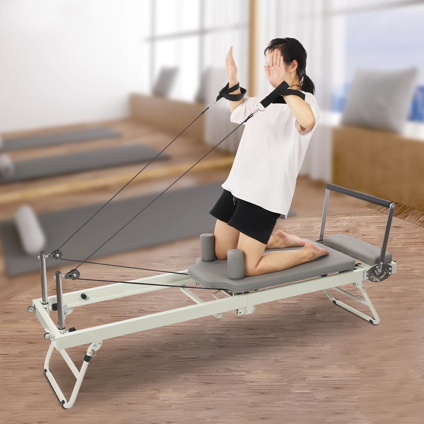 Pilates Reformer Foldable Home Use Machine With Dual Springs And Cords