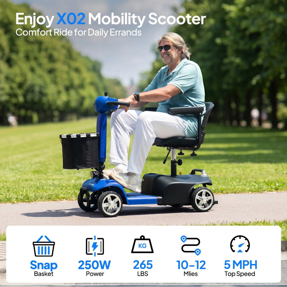 URLIFE X02 Folding Electric Mobility Scooter for Seniors and Adults