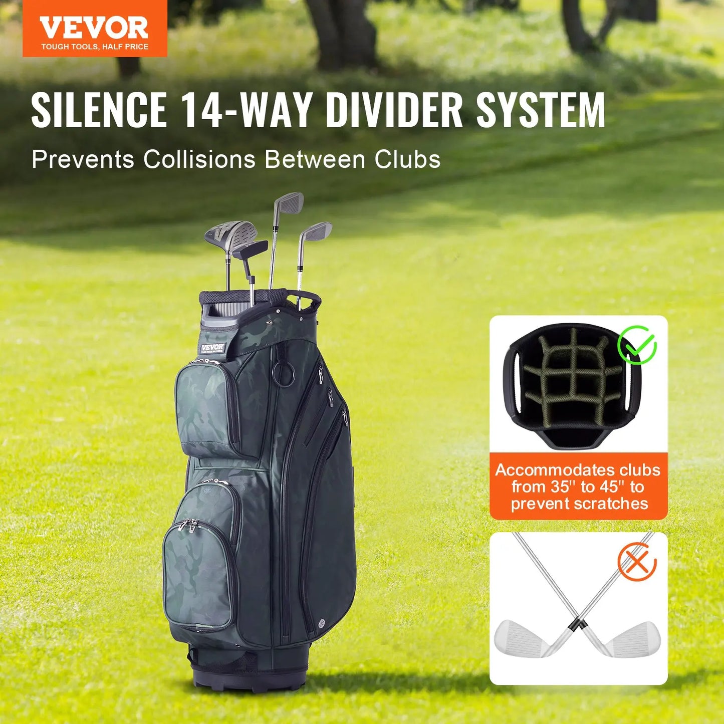 Golf Cart Bag With 14-Way Divider For Organization Premium Nylon