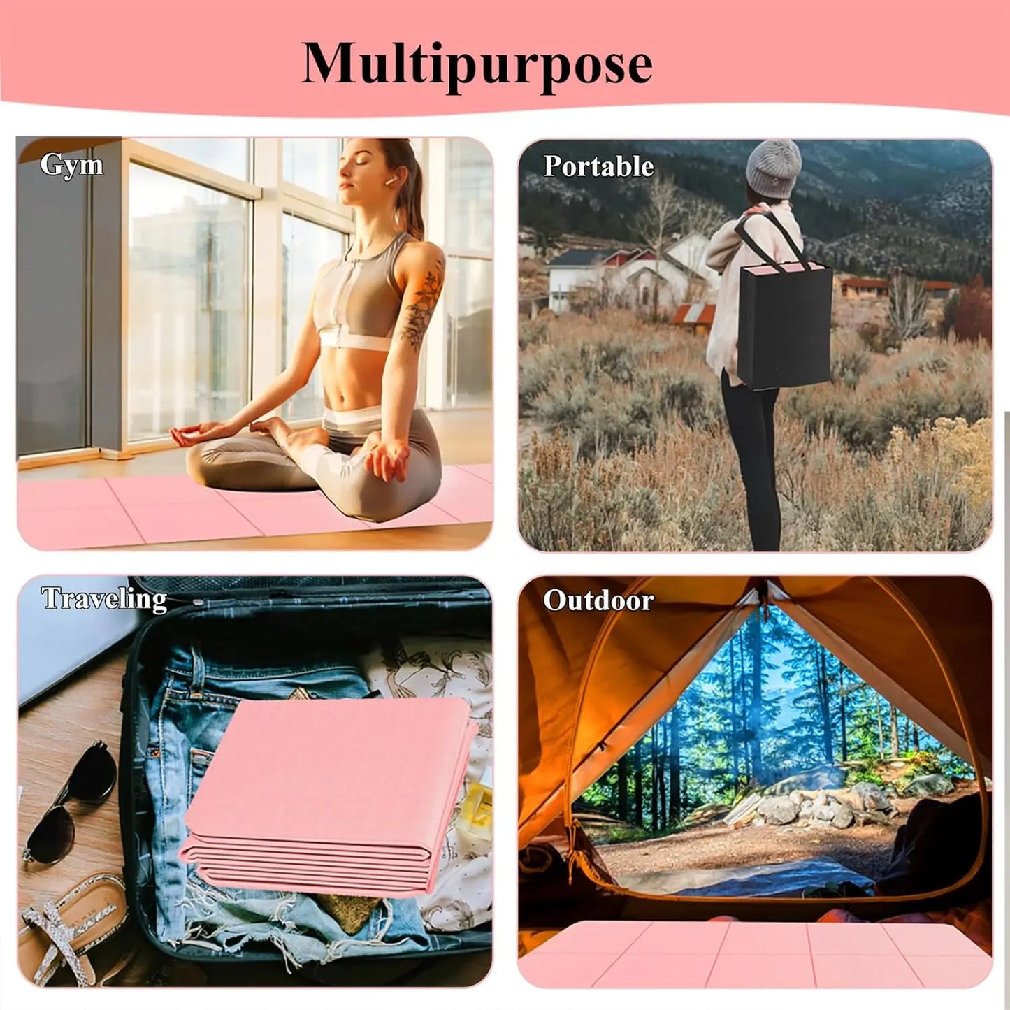 Foldable Travel Yoga Mat Non Slip TPE For Pilates Outdoors