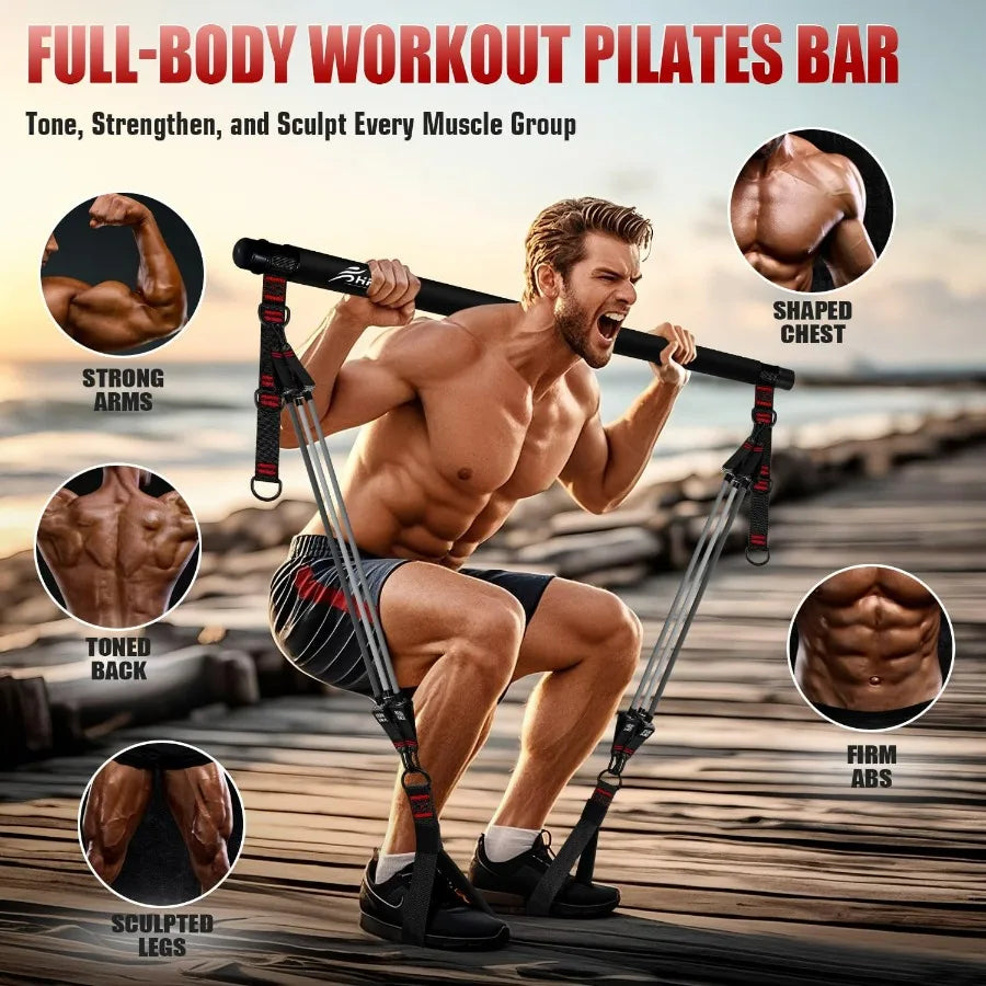 Pilates Bar Kit With Resistance Bands Heavy Duty Multifunctional Equipment