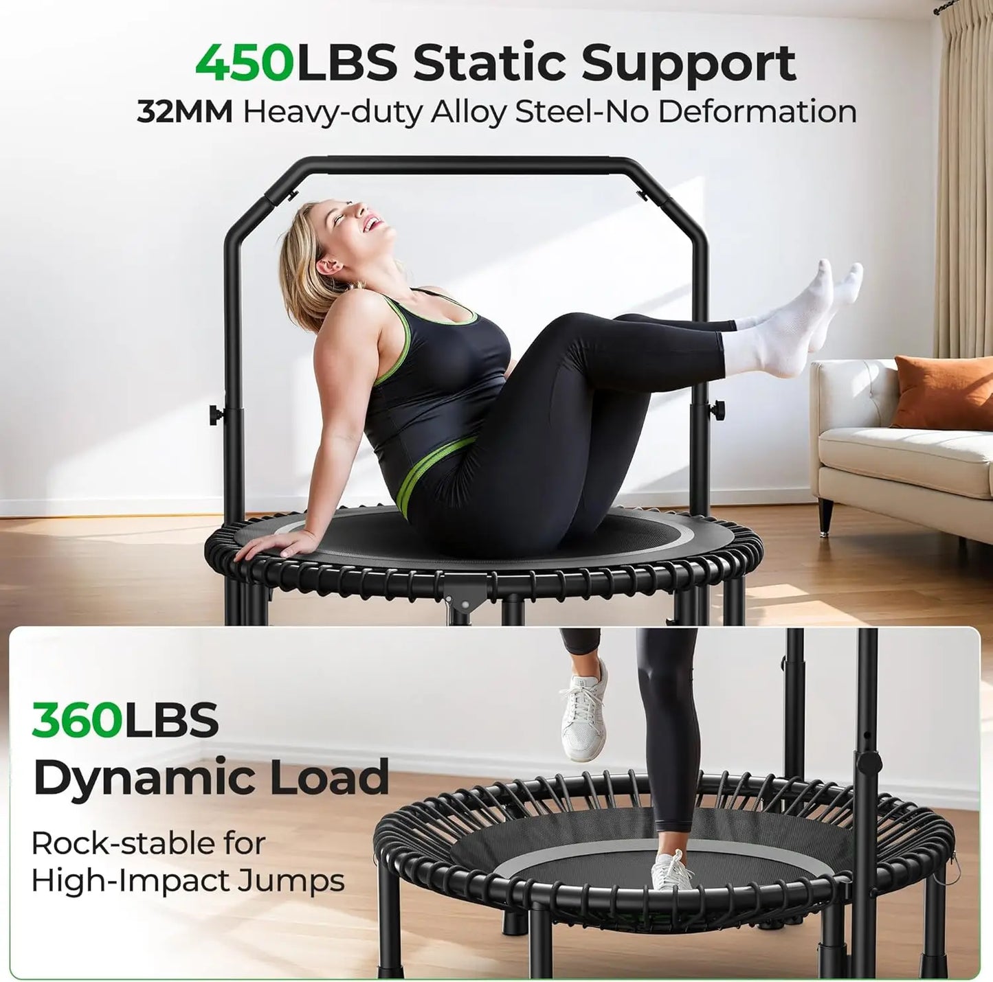 Mini Rebounder Trampoline With Adjustable Handle