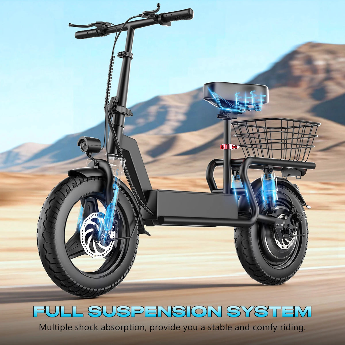 ASKGO Foldable Electric Scooter With Seat, 1000W Motor And Basket