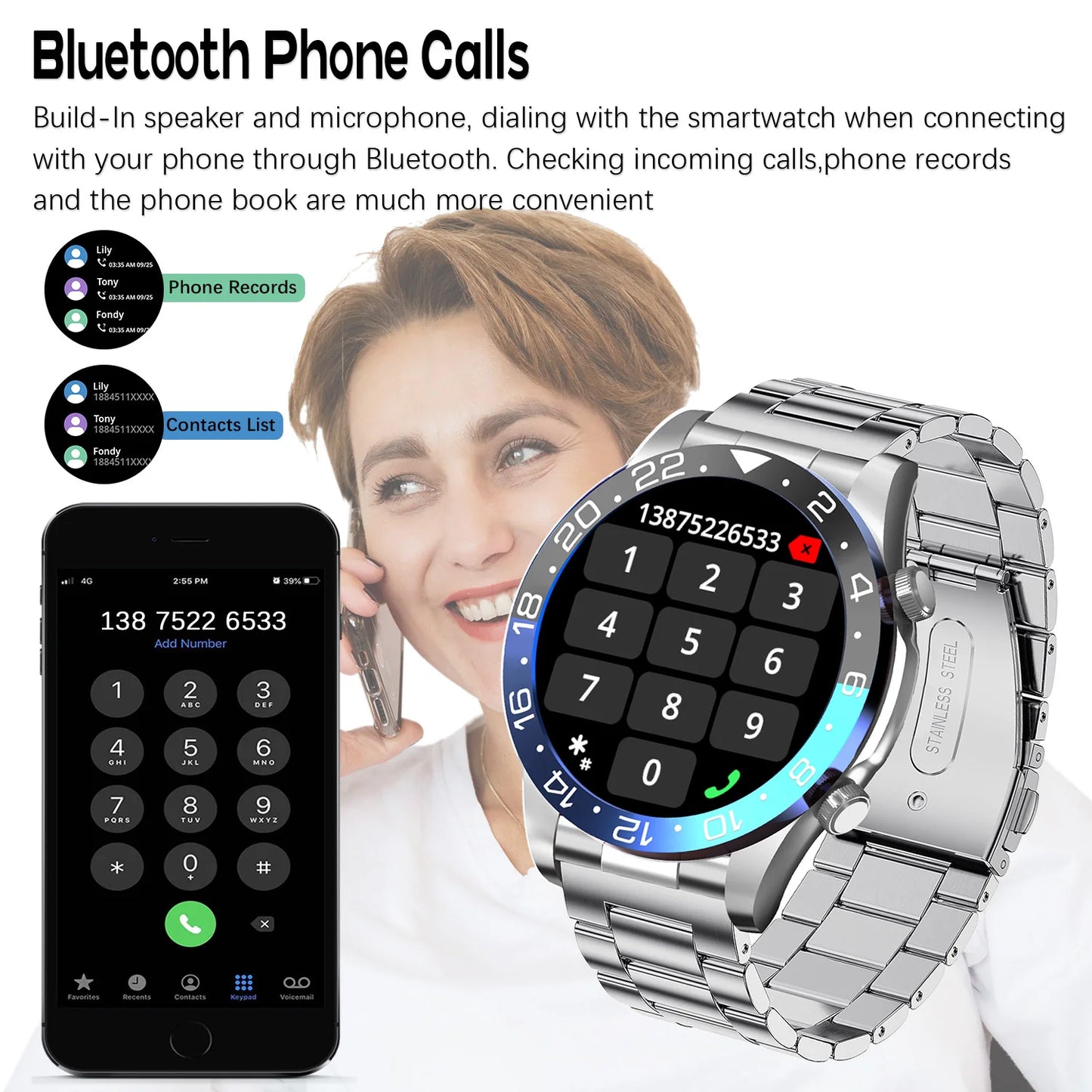 Smart Watch Men AMOLED Bluetooth Fitness Tracker With Heart Rate