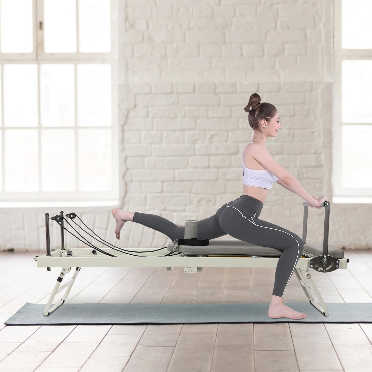 Pilates Reformer Foldable Home Use Machine With Dual Springs And Cords