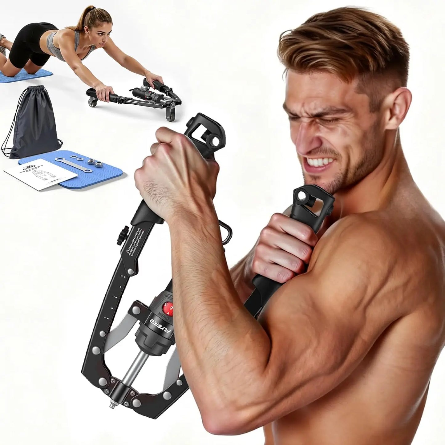 FED Fitness 3 In 1 Arm Trainer With Ab Roller And Hydraulic Power