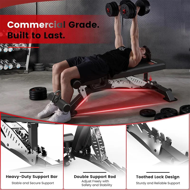 Pooboo Adjustable Weight Bench for Full Body Strength Training