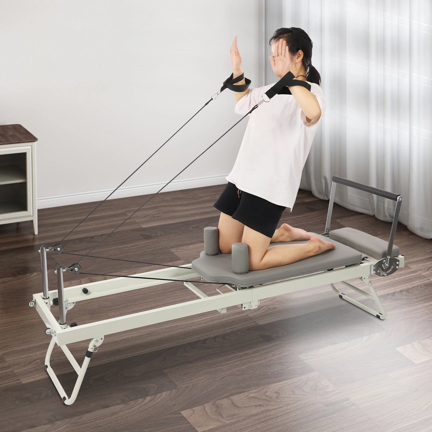 Pilates Reformer Foldable Home Use Machine With Dual Springs And Cords