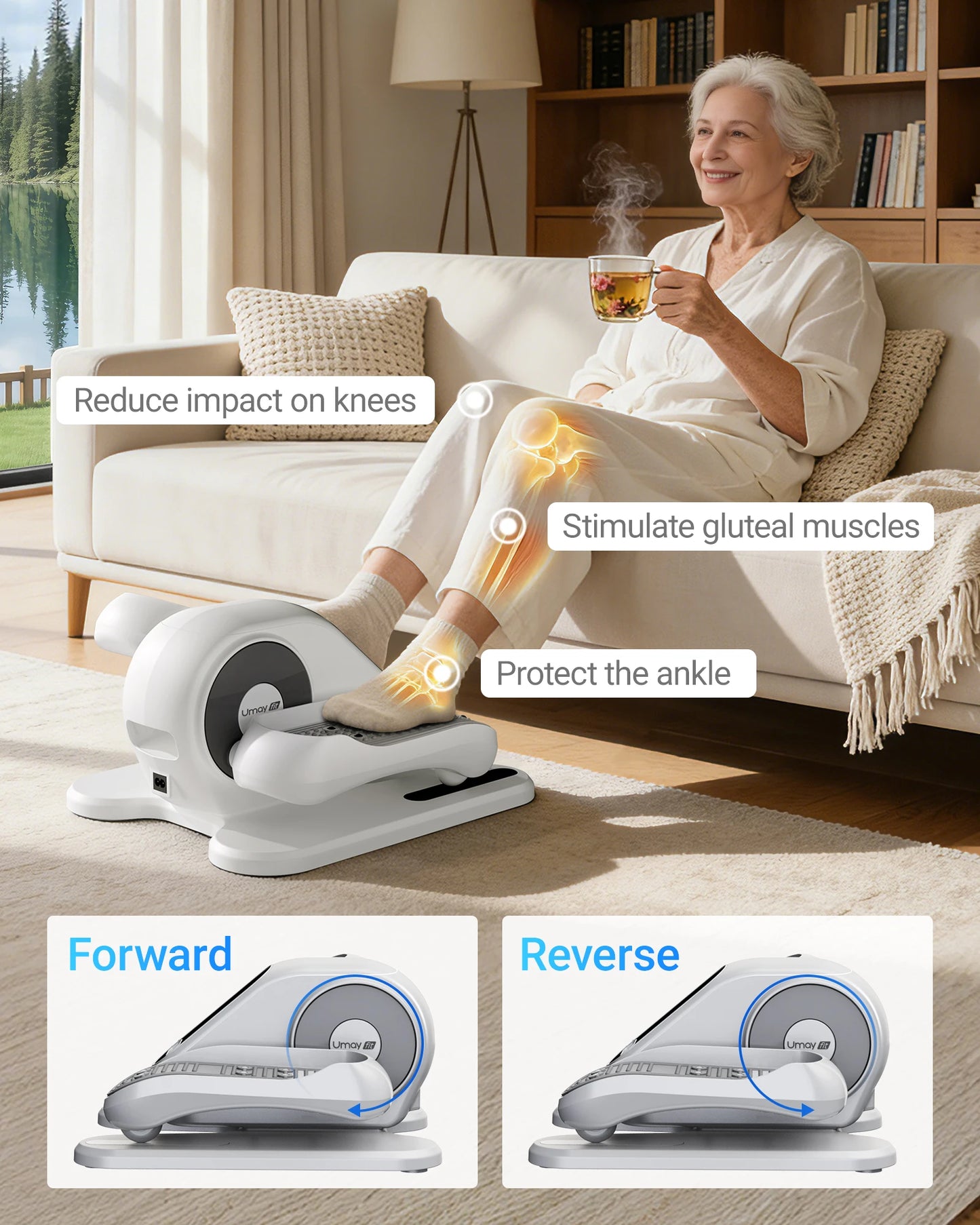 UMAY Compact Under Desk Electric Elliptical Machine With 12 Speed Remote Control