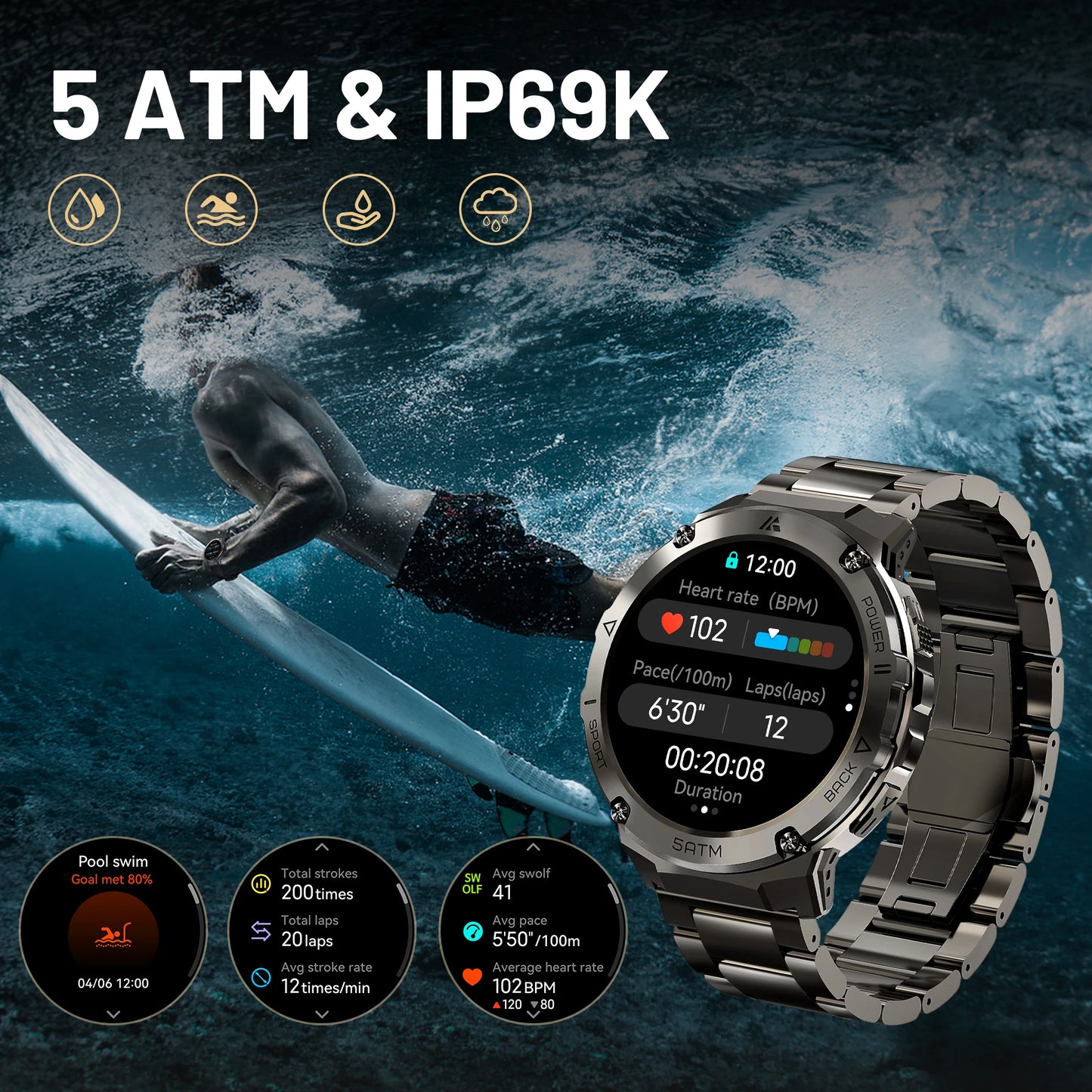 Ticwris T3E GPS Smartwatch For Men Waterproof 5ATM IP69K