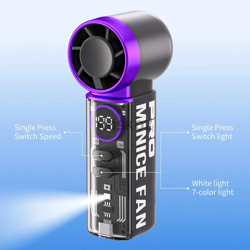 Koskoz Portable Handheld Mini Fan With LED Display 5 Speeds USB Rechargeable
