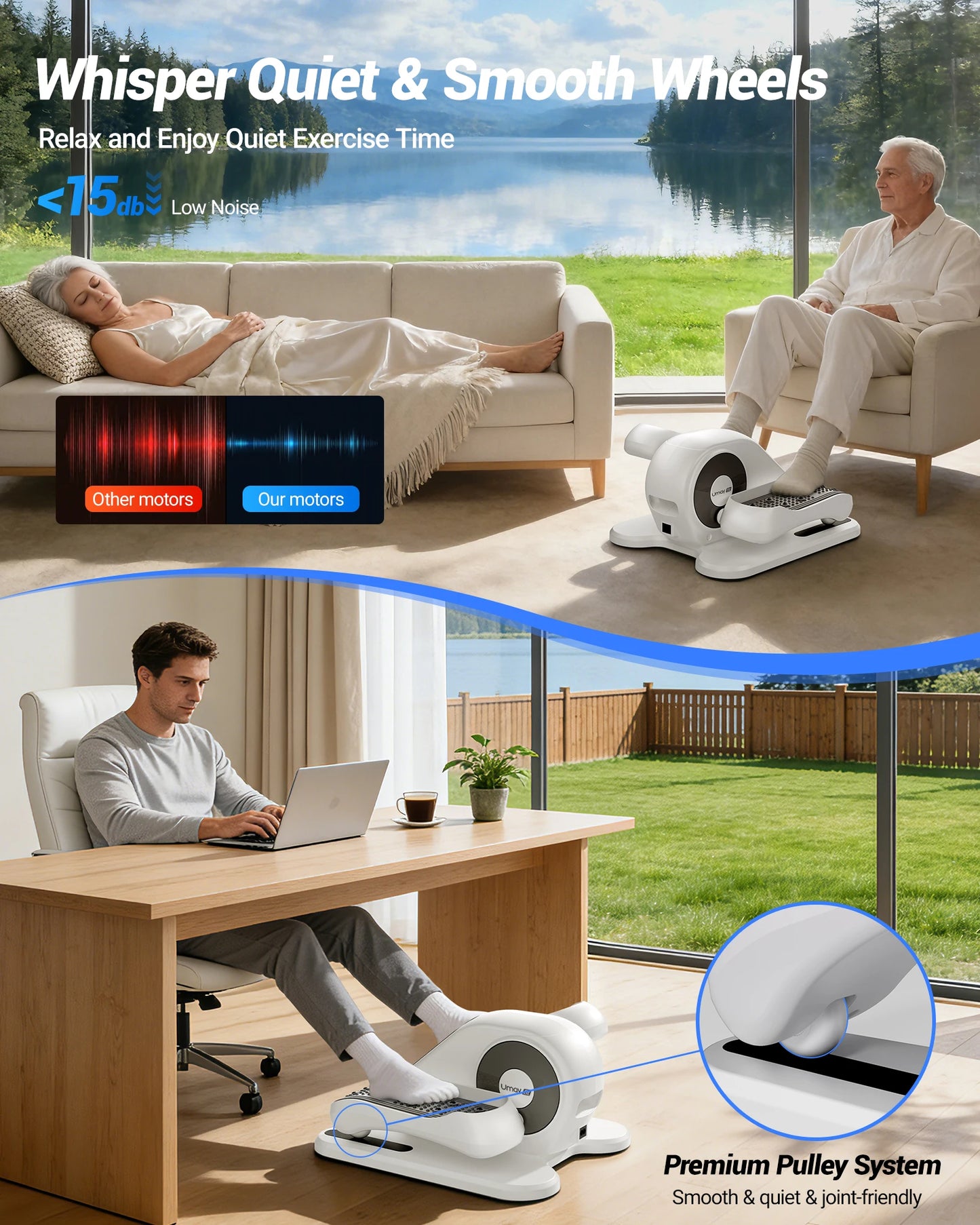 UMAY Compact Under Desk Electric Elliptical Machine With 12 Speed Remote Control