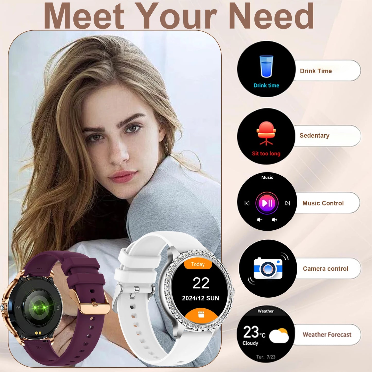 INNOFOVO Women's Smartwatch Touchscreen Fitness Tracker With Wireless Calls