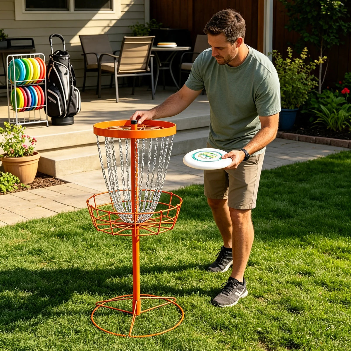 Portable Disc Golf Target With Safety Chain For Outdoor Practice