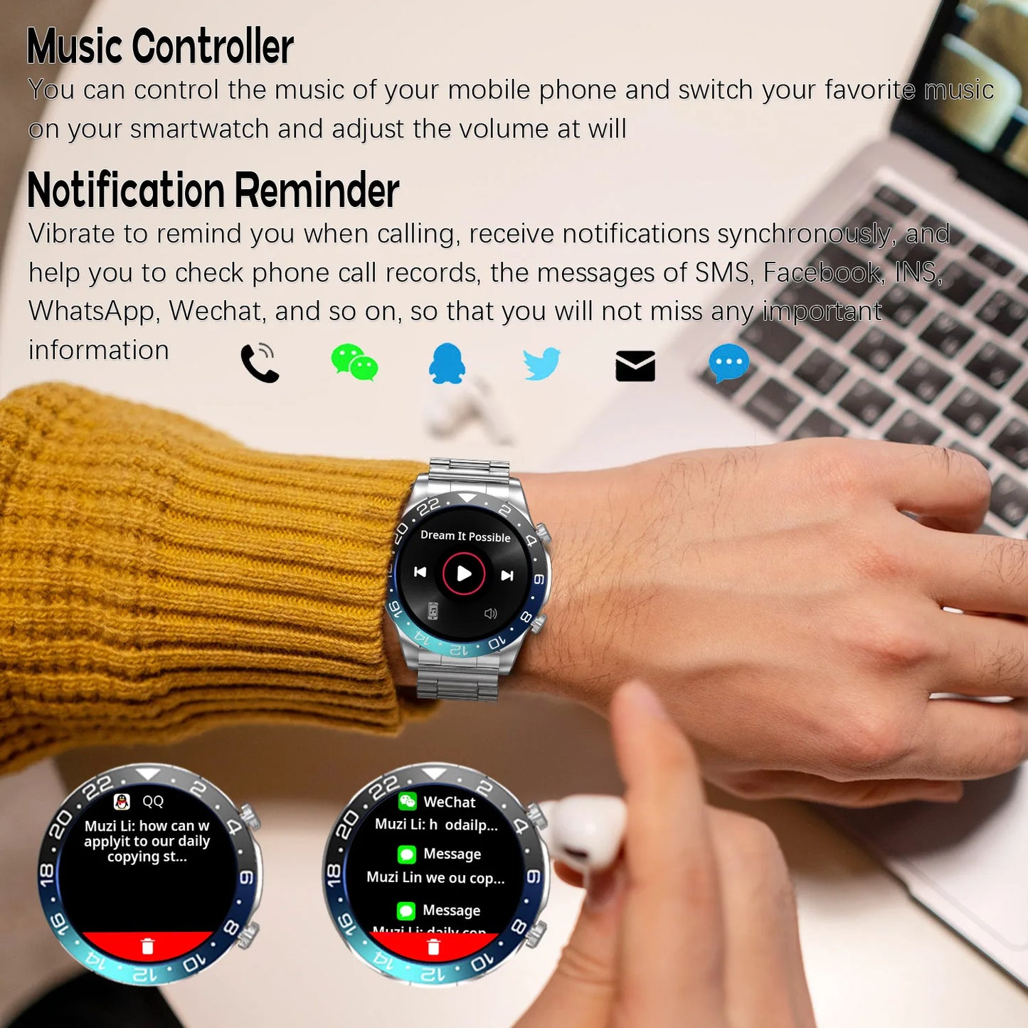Smart Watch Men AMOLED Bluetooth Fitness Tracker With Heart Rate