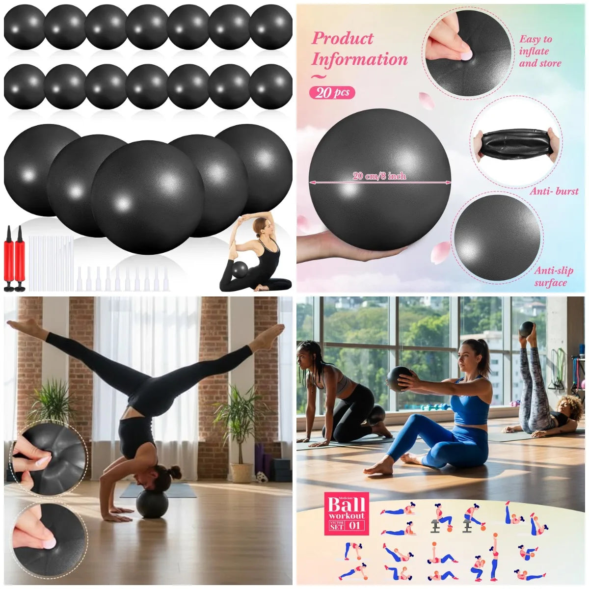 YTYIN Portable Mini Pilates Exercise Ball With Pump