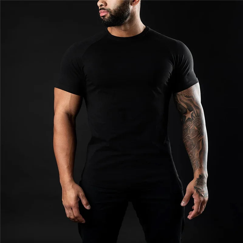 Cotton Men's Gym T Shirt Short Sleeve O Neck Training