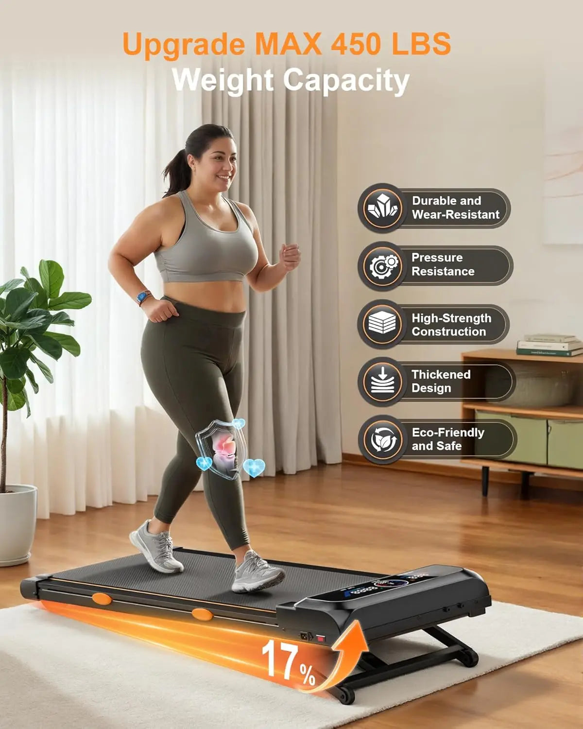 Under Desk Treadmill 3.5HP With 17% Auto Incline, 12 Levels