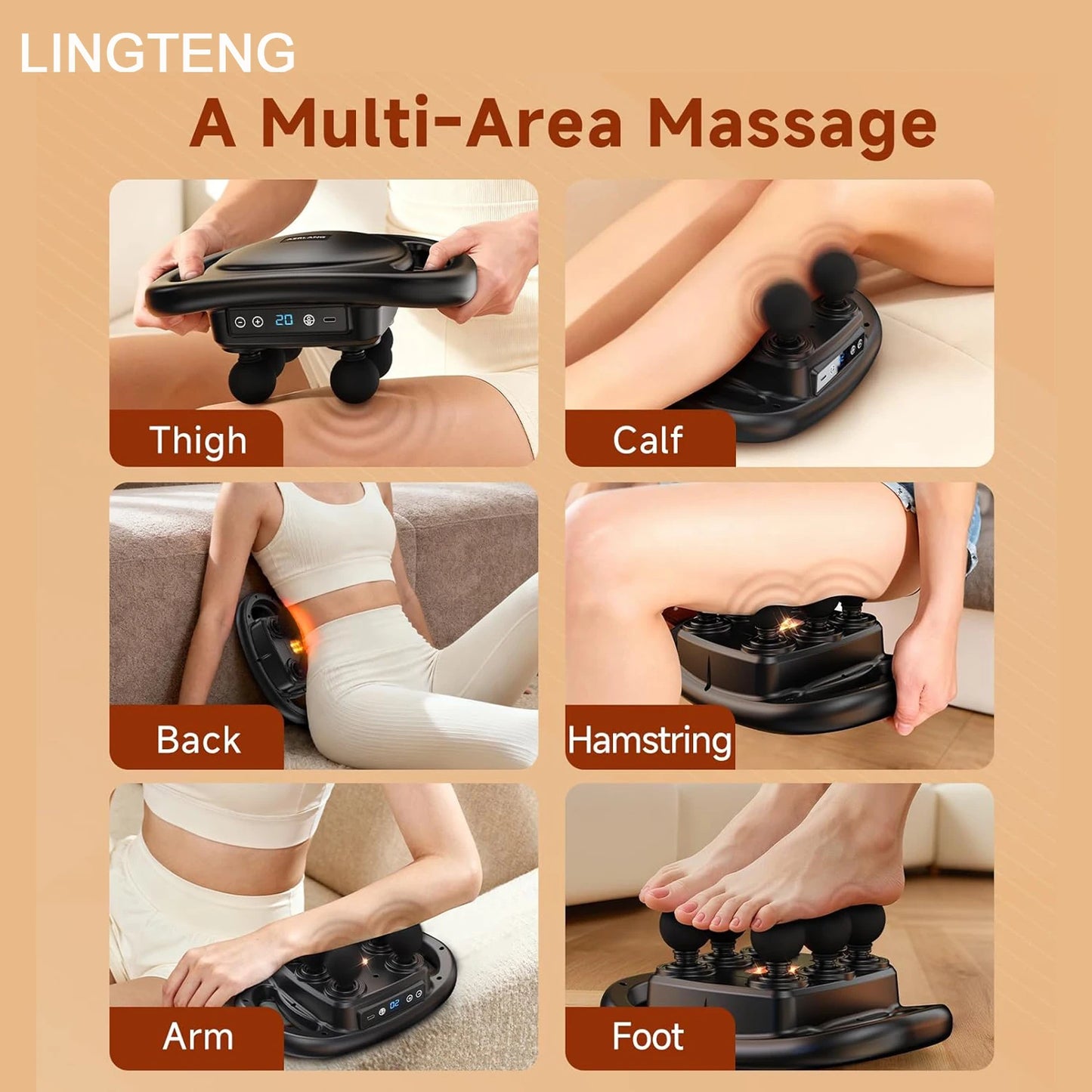 LingTeng Deep Tissue Massage Gun With 6 Heads 9 Levels